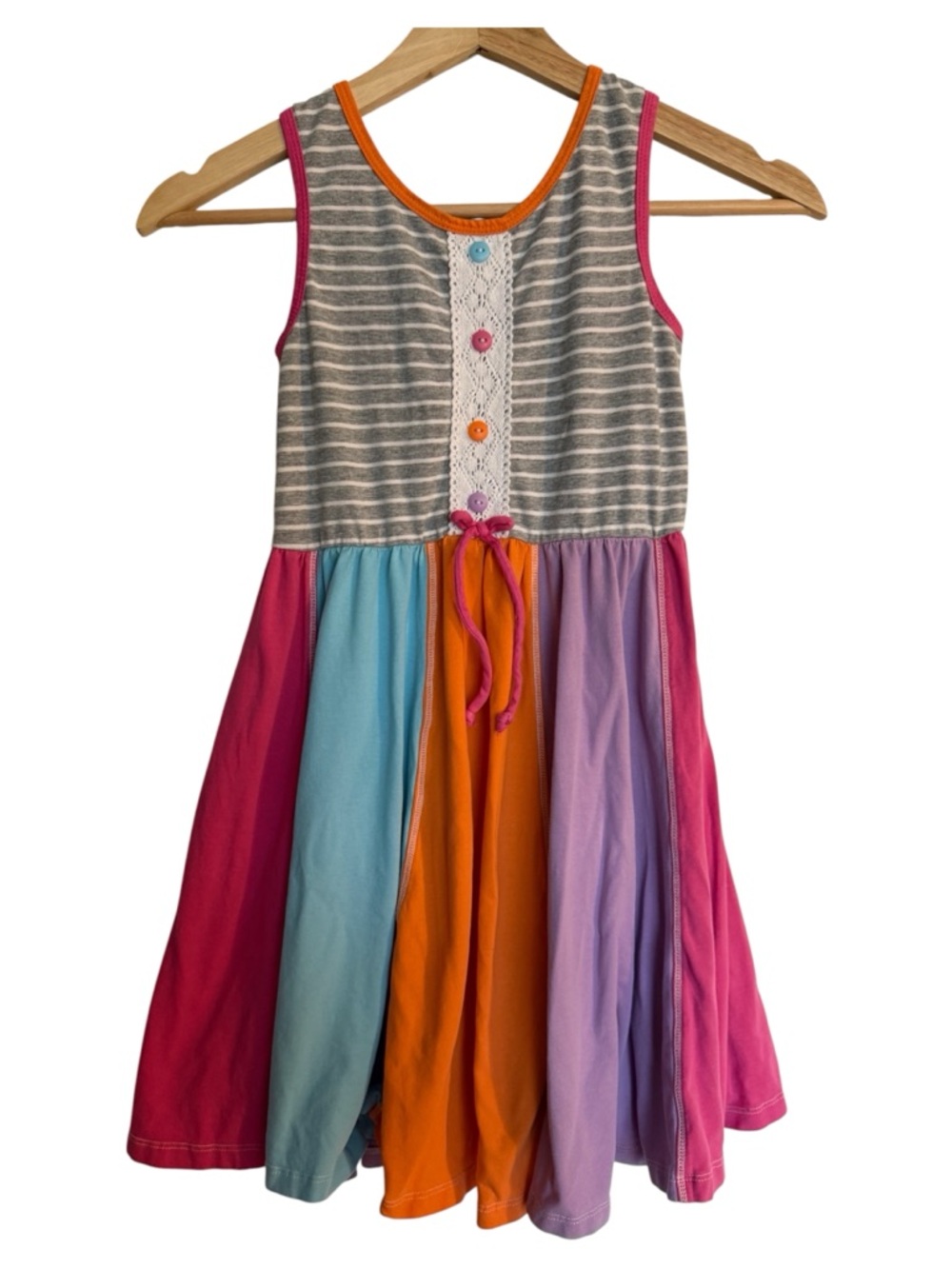 Jona Michelle Girls Multicolor Striped Rainbow Dress